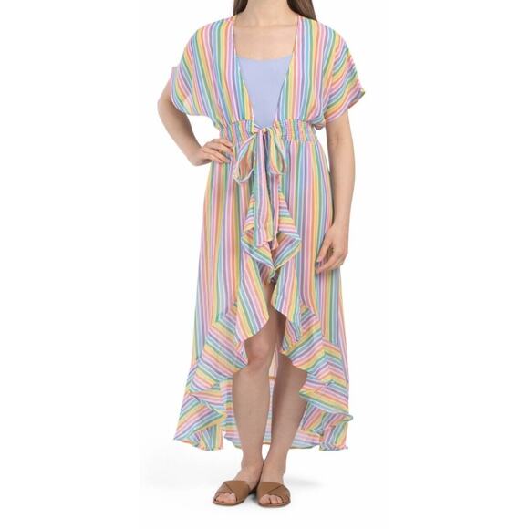 America & Beyond Other - America & Beyond Rainbow Hi-Lo Hem Ruffle Trim Cover-up Dress Size Medium